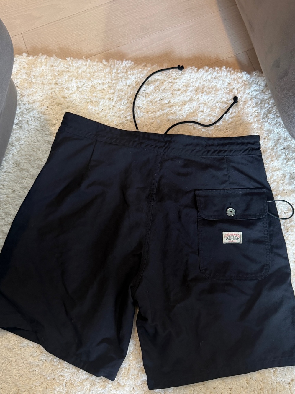 Stussy x Our Legacy Work Shop Black Men's Drawstring Shorts with Flap Pocket